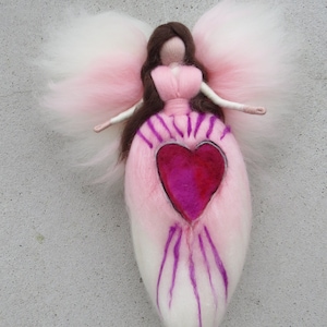with LOVE Fairy, Waldorf inspried wool needle felted doll