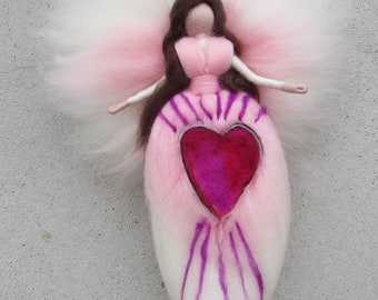 with LOVE Fairy, Waldorf inspried wool needle felted doll