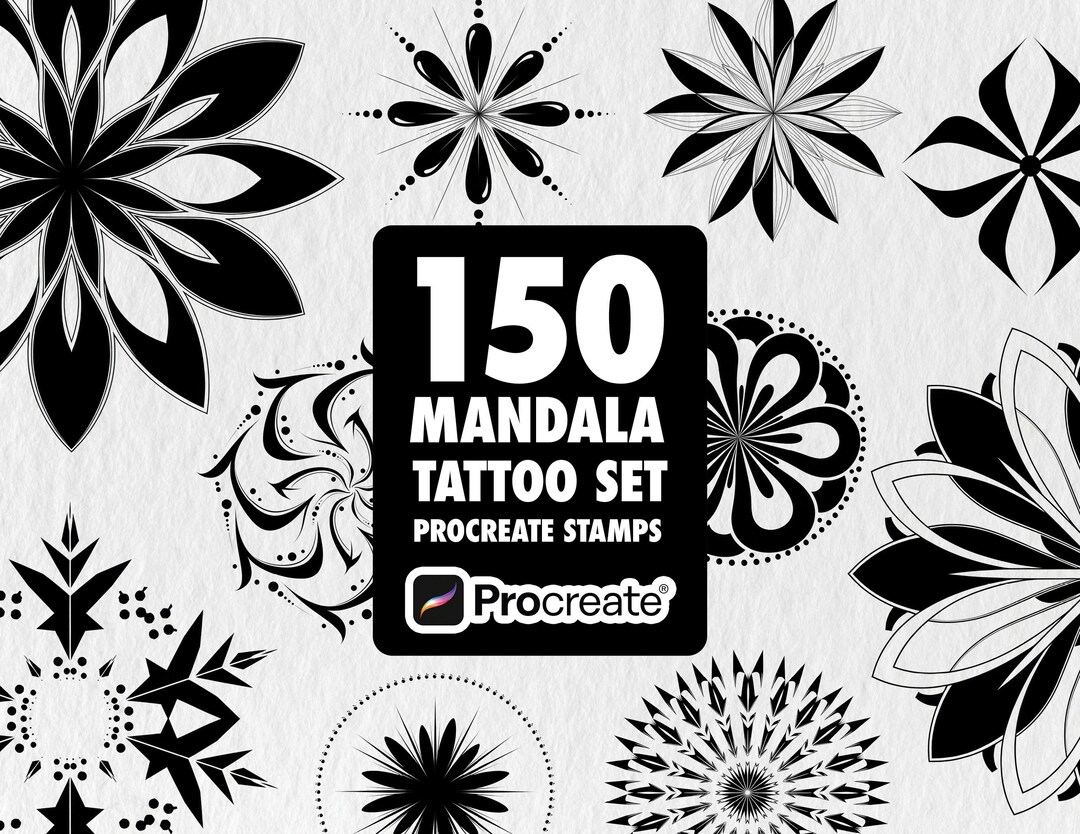 150 Mandala Tattoo Procreate Brushes, Dotwork Geometric Stamps (digital ...