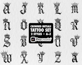 Procreate Tattoo Brushes • Gothic Crowned Lettering, 2 Styles