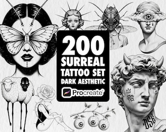 200 Surreal Tattoo Procreate Stamps | Blackwork Brush Set