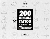 200 Minimal Tattoo Flash Stamps, Procreate Brush Set (Digital Download)