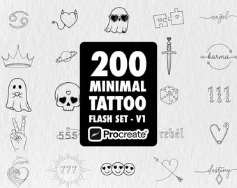 200 Minimal Tattoo Flash Stamps, Procreate Brush Set (Digital Download)