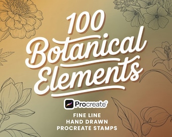 Botanical Procreate Stamp Set, Fine Line Floral Art (Digital Download)