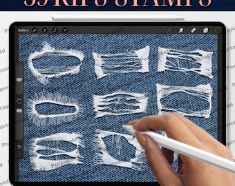 Procreate Fabric Rips Brushes, Denim Stamps (Digital Download)