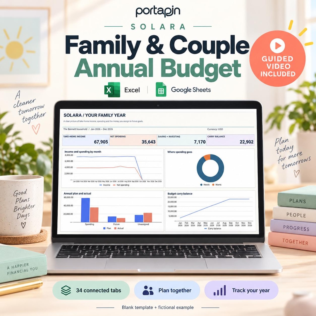 Family Annual Budget Spreadsheet Google Sheets Excel, Couple Budget ...