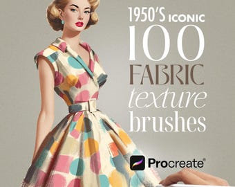 1950s Fabric Texture Procreate Brushes, Retro Textile Patterns (Digital Download)