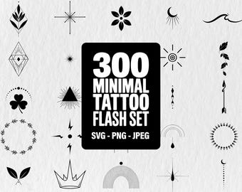300 Minimal Tattoo Flash Designs • Line Art Stencil Bundle (SVG PNG JPEG)