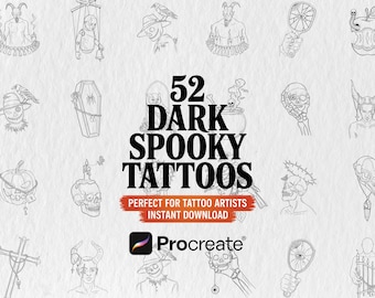52 Dark Spooky Procreate Tattoo Stamps - Halloween, Goth Witch (Instant Download)