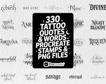 330 Tattoo Quotes Procreate Stamps, Lettering SVG PNG JPEG Bundle