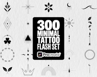 300 Minimal Tattoo Stamps • Fine Line Procreate Brush Set (Digital Download)