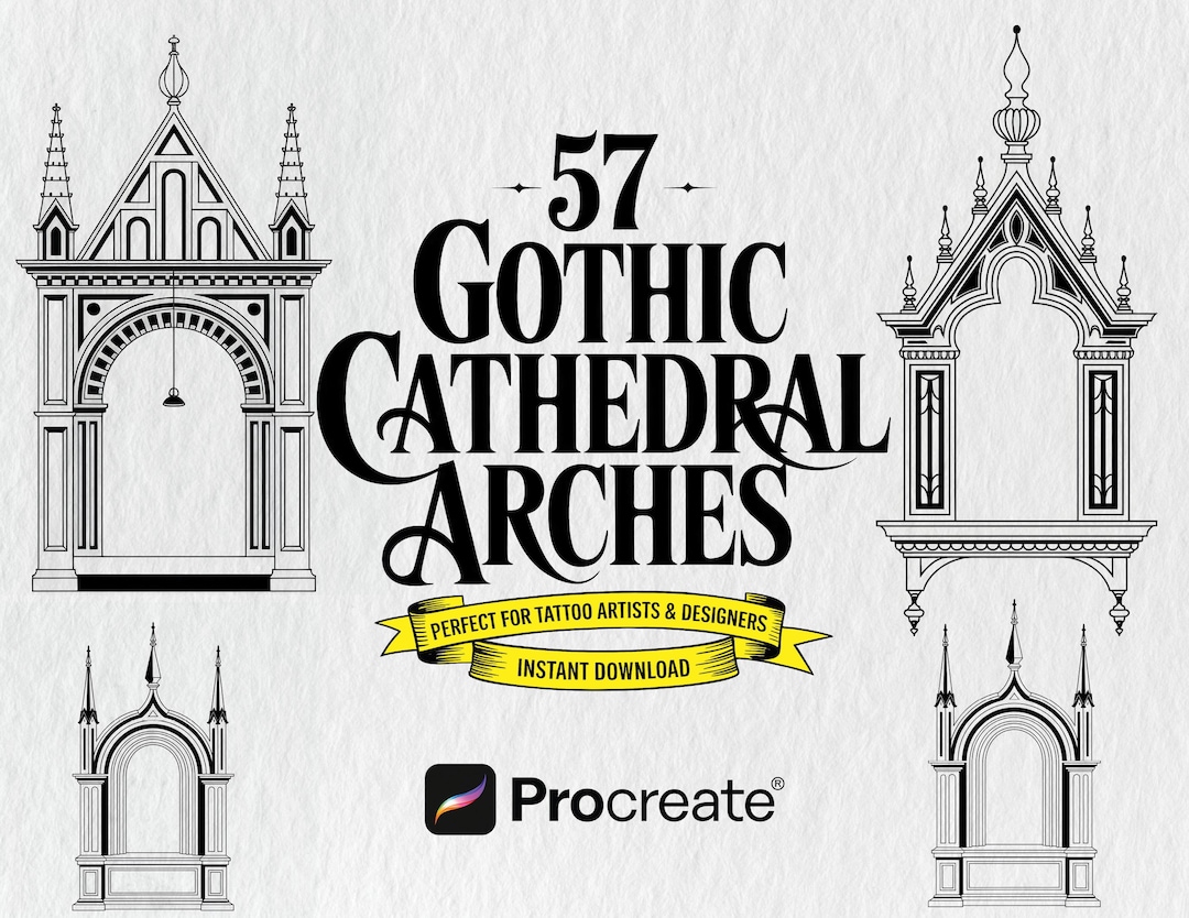 Gothic Cathedral Arches Procreate Stamps - Tattoo Flash Designs (57 ...