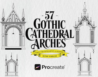 Gothic Cathedral Arches Procreate Stamps - Tattoo Flash Designs (57 Brushes)