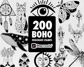 200 Boho Procreate Stamps, Celestial Tattoo Brushes (Digital Download)