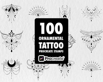 100 Boho Tattoo Procreate Stamps, Mandala Designs (Digital Download)