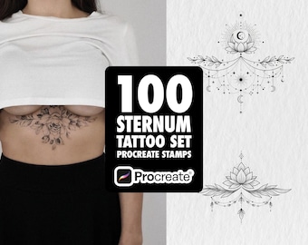 100 Sternum Tattoo Stamps for Procreate • Floral & Celestial Line Art
