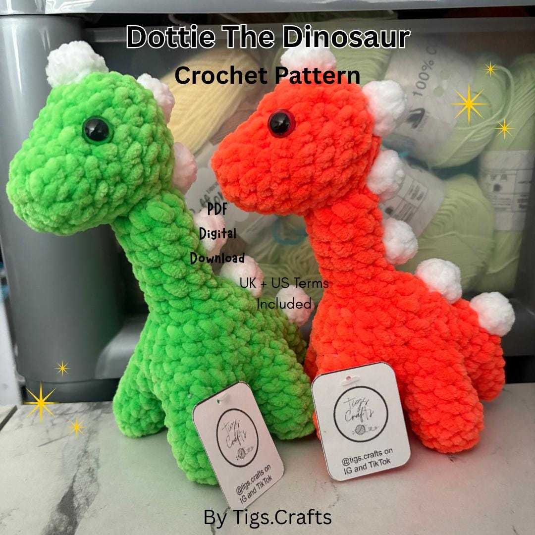 Dottie Cat25 Example.pdf Dottie the Dinosaur PDF Crochet Pattern - English - UK + US Terms - Etsy