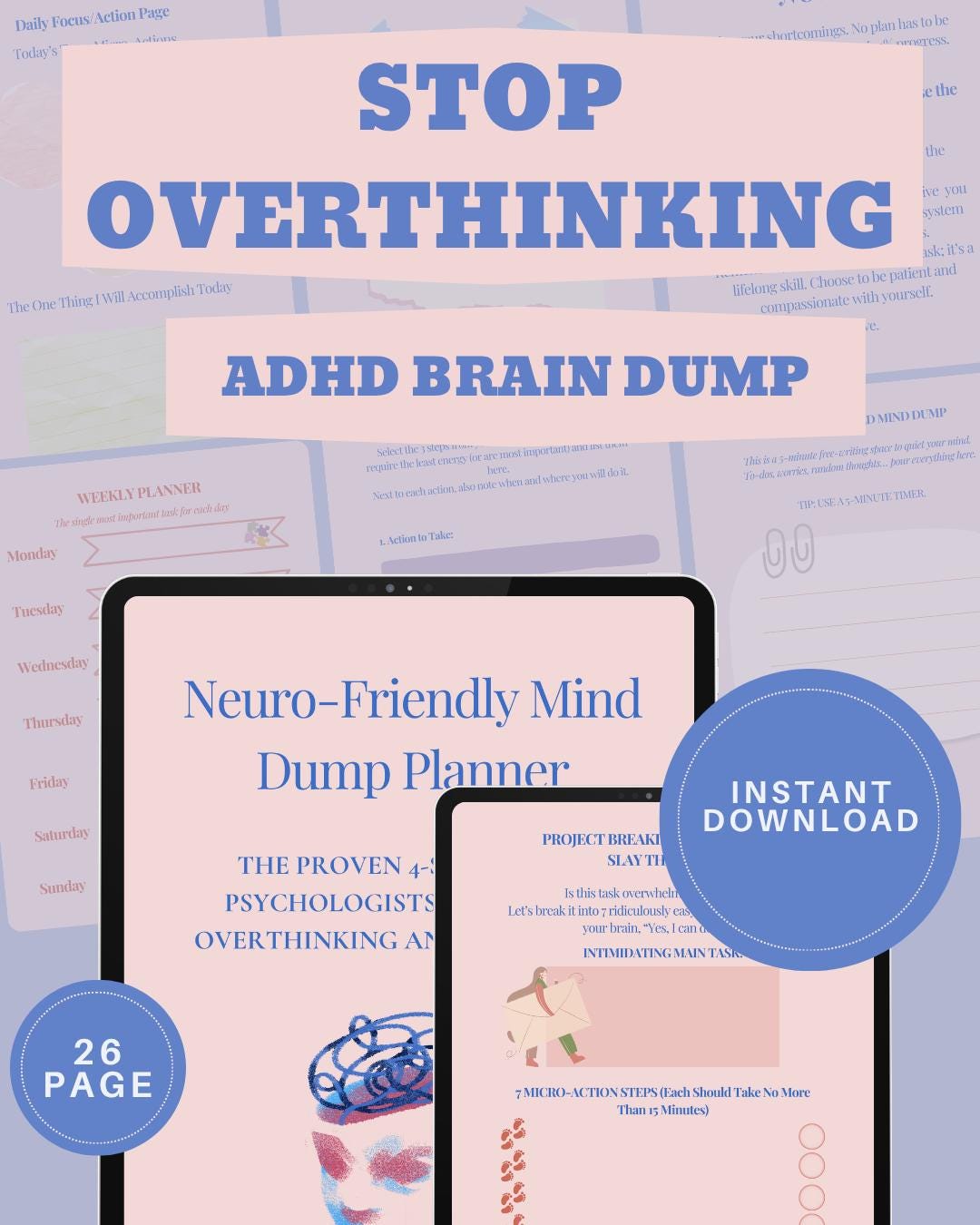 ADHD Brain Dump Printable, ADHD Focus Planner, Mental Clarity Worksheet ...