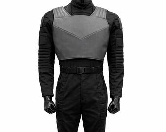 Combinaison tactique noire avec gilet gris | Costume de combat de science-fiction | Tenue de cosplay haut de gamme pour homme | Armure sur mesure