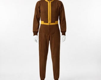 Op Fallout geïnspireerd bruin Vault-pak | Aangepaste cosplayjumpsuit met gele rand | Outfit gamerkostuum