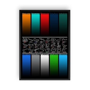 Può includere: Poster incorniciato con i colori dei team di Formula 1 e layout dei circuiti. La sezione superiore mostra blocchi di colore per McLaren, Mercedes, Ferrari, Red Bull e Aston Martin. La sezione centrale mostra vari layout dei circuiti. La sezione inferiore ha blocchi di colore per Alpine, Racing Bulls, Haas, Kick Sauber e Williams.