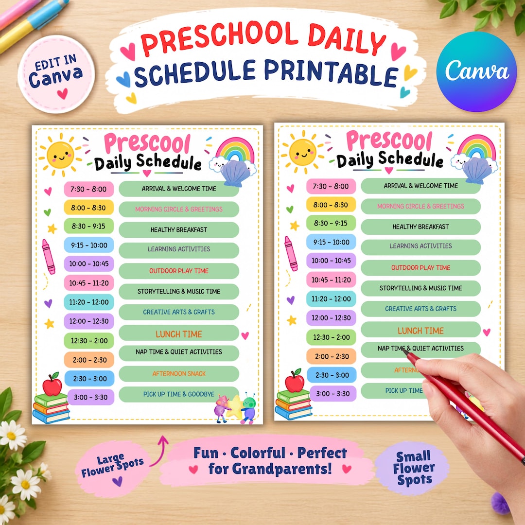 Preschool Daily Schedule Printable, Classroom Routine Chart, Visual ...