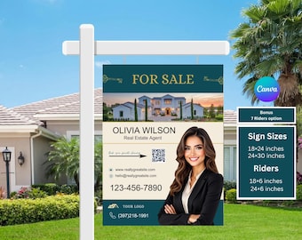 Customizable Real Estate Yard Sign Template | Realtor Signage (Canva)
