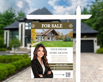 Modern Real Estate Sign Template | Realtor Yard Sign (Canva Editable)