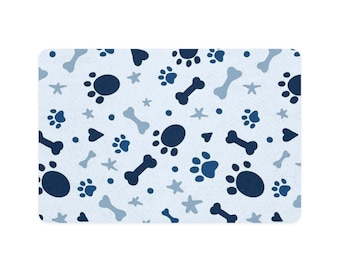Blue Paw Print Pattern Pet Food Mat (12x18) | Dog Cat Feeding Mat