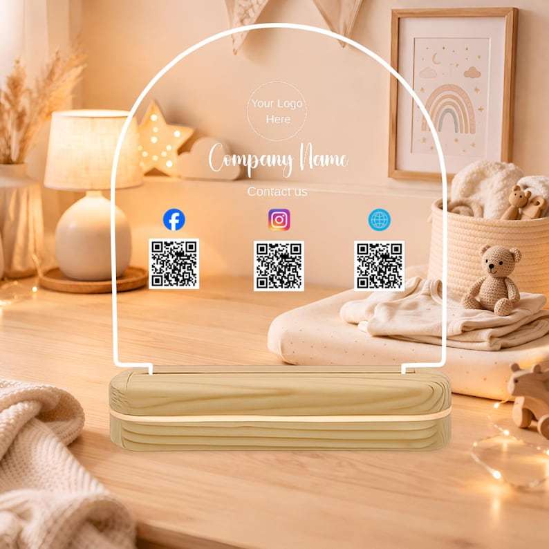Custom QR Code LED Sign With Logo – Acrylic Business Stand, Contact ...