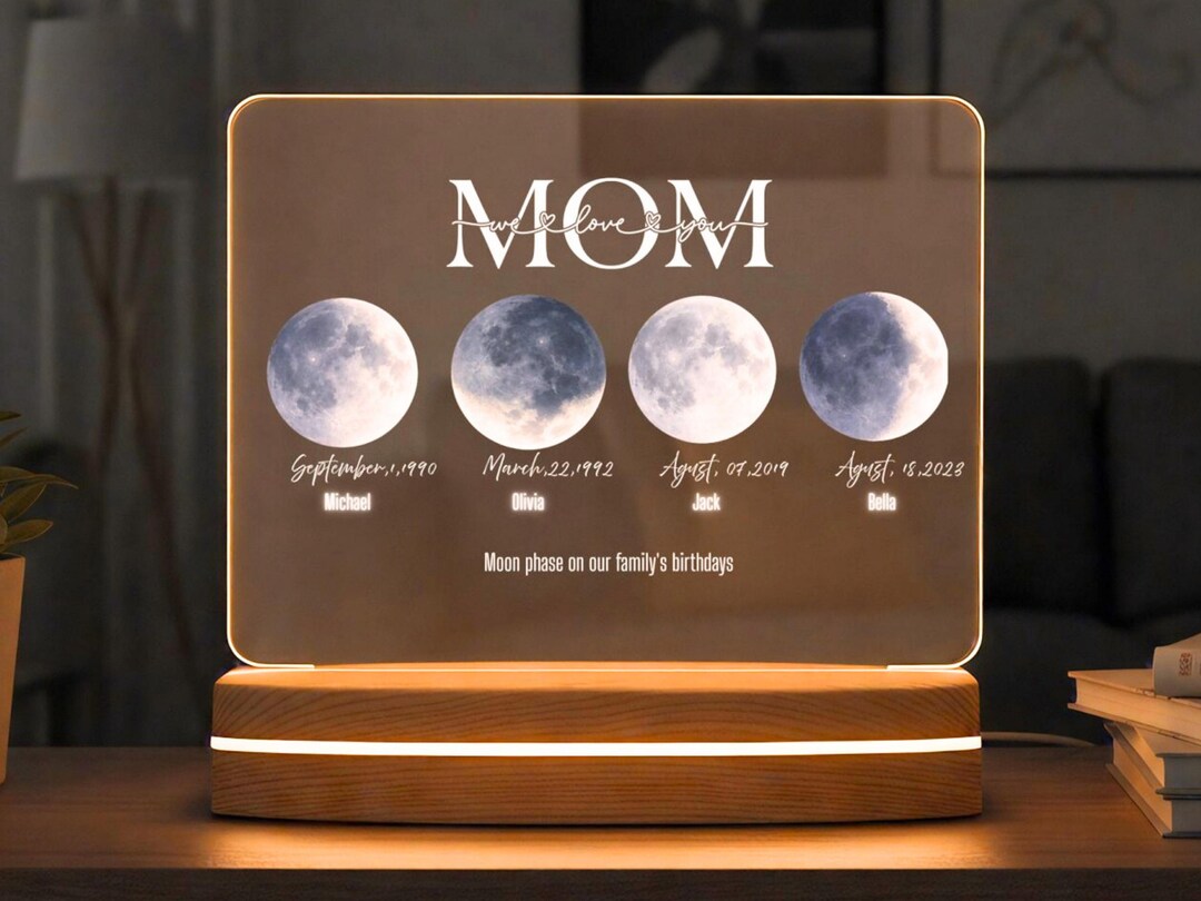 Personalized Moon Phase LED Lamp for Mom – Custom Family Birth Moon ...