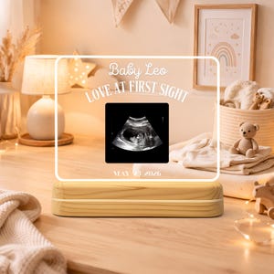Personalized Sonogram Mommy Night Light, Love at First Sight Baby Ultrasound Acrylic Lamp, Custom Pregnancy Reveal Nursery Decor Keepsake