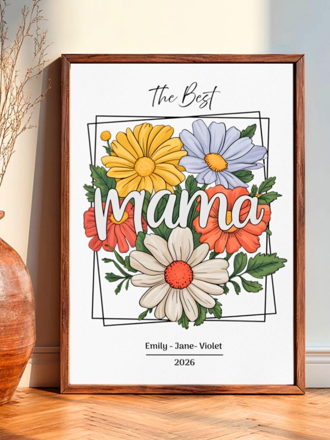 Personalized Floral Mom Wall Art – Best Mama Print With Kids Names ...