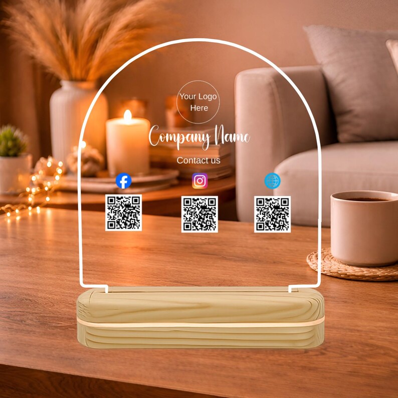 Custom QR Code LED Sign With Logo – Acrylic Business Stand, Contact ...