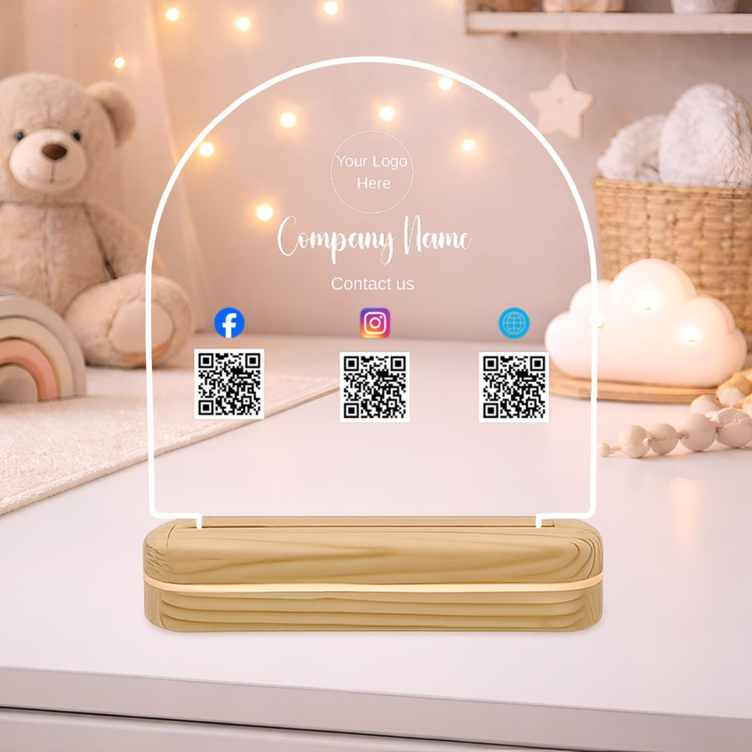 Custom QR Code LED Sign With Logo – Acrylic Business Stand, Contact ...