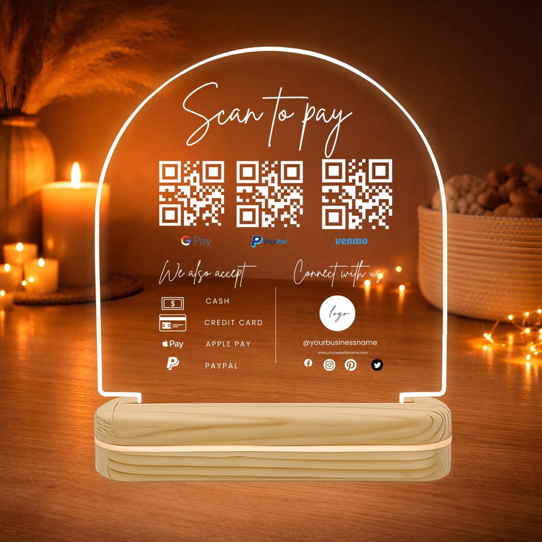 Custom QR Code LED Lamp, Scan to Pay Sign, Personalized Business Light ...