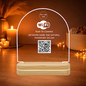 Aangepast bord met wifi-qr-code met wachtwoord – esthetische led-display voor acryl gastnetwerk, Airbnb-hostdecor, bord Scan to Connect