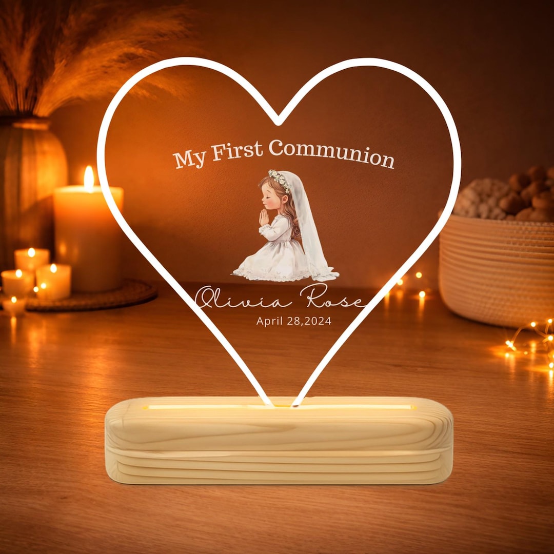 Personalized First Communion LED Night Light, Custom Acrylic Baptism ...