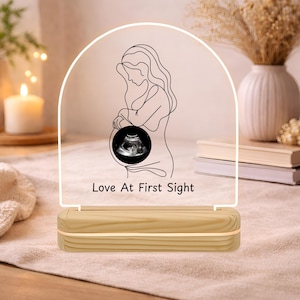 Personalized Baby Sonogram NightLight, Custom Ultrasound Photo Pregnancy Reveal Acrylic Lamp, Love at First Sight Minimalist Keepsake Plaque