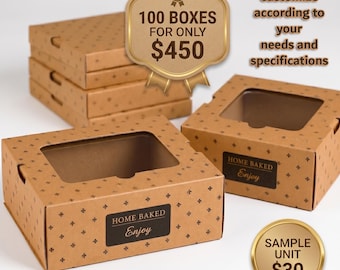 Scatole personalizzate per prodotti da forno - Confezioni in carta kraft marrone per alimenti con finestra - Contenitori personalizzati per pasticcini e biscotti