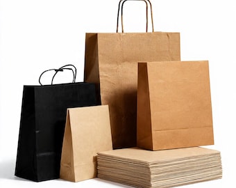 Anpassad kraftpapperspåse i brunt papper med handtag, presentpåsar, shoppingpåsar i detaljhandeln.