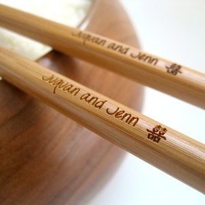 Chopsticks Fortune Cookie Chopsticks Custom Double Happiness Engraved Chopsticks Wedding Chop Sticks Wedding Favor image 1