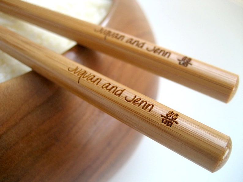 Chopsticks Fortune Cookie Chopsticks Custom Double Happiness Engraved Chopsticks Wedding Chop Sticks Wedding Favor image 1