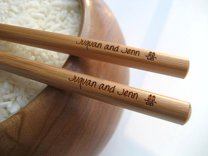 Chopsticks Fortune Cookie Chopsticks Custom Double Happiness Engraved Chopsticks Wedding Chop Sticks Wedding Favor image 2