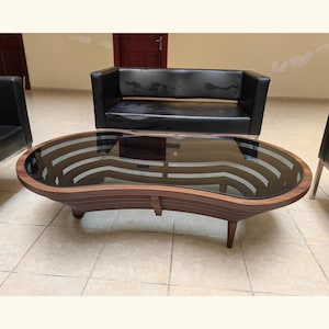 Handmade Walnut Coffee Table – Modern Spiral Wood Design, Tempered Glass Top