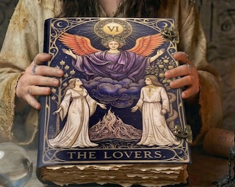 The Lovers Tarot Journal | Personlig läderjournal med lås, handgjord grimoire-anteckningsbok och skissblock — Häxkonstgåva