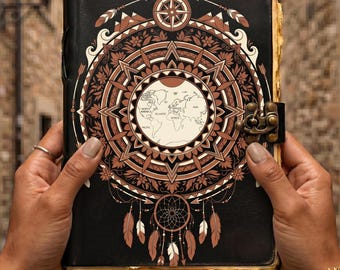 Cuaderno de cuero / Cuaderno de cuero personalizado, Cuaderno de cuero a medida — Cuaderno de viaje / Regalo de viaje