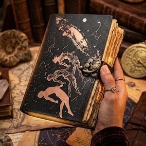 Spiritual Leather Journal | Personalized Leather Journal, Celestial Journal — Handmade Leather Journal, Past Life Gift for Her