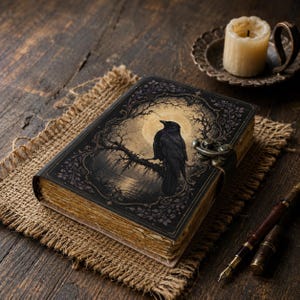 Diario de grimorios de cuero con forma de cuervo vintage - Libro de hechizos de brujería - Libro de las sombras hecho a mano con bordes irregulares