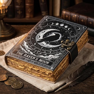 Grande grimorio del corvo da 400 pagine, diario vintage in pelle, diario in pelle del corvo, libro degli incantesimi delle ombre vuoto, regali di Halloween per lui e per lei